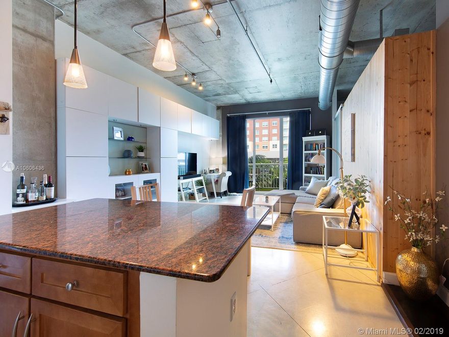 Trendy NY style loft at Cite on the Bay with 11 ft ceilings, exposed ductwork, polished concrete floors. Granite/SS Kitchen. Washer/Dryer.  Spacious 1/1 with AMAZING USE OF SPACE!  Custom built-in wall unit in living room. CLOSET & STORAGE SPACE GALORE! Sliding glass door dividers offer privacy in bedroom. Contemporary bayfront building in desirable Edgewater area. Pet friendly. Amenities include valet/concierge/impressive gym/pool/jacuzzi/club room & more! Located across from Margaret Pace Park. Only a few blocks from Publix, Miami WorldCenter, Adrienne Arsht Center, Perez Art museum. Downtown, South Beach, Airport, UM medical campus within minutes. Trolley & Metromover across from bldg. 1 assigned parking space. Great investment property! Current Tenants will vacate with 60 days notice.