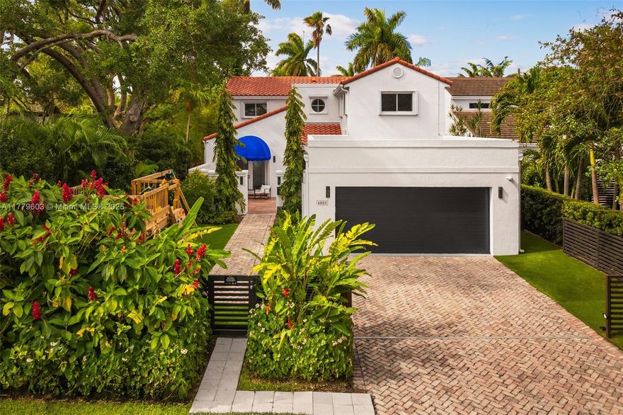 Tucked away on a quiet street in South Coconut Grove, 4085 Battersea Road is a 4-bed, 3-bath residence with over 3000 SF of stylish living space.  Enjoy a custom kitchen, an open layout, floating staircase and a dreamy primary suite with spa bath, walk-in closet and private balcony. The ultra-private, tropical backyard is made for entertaining with a large pool, covered patio, and a captivating ambiance. High sea-level elevation (not in a flood zone).Two-car garage, lush landscaping, and walk or bike to the Grove village center's galleries, boutiques, cafes, top-tier schools and bayfront parks & marinas.