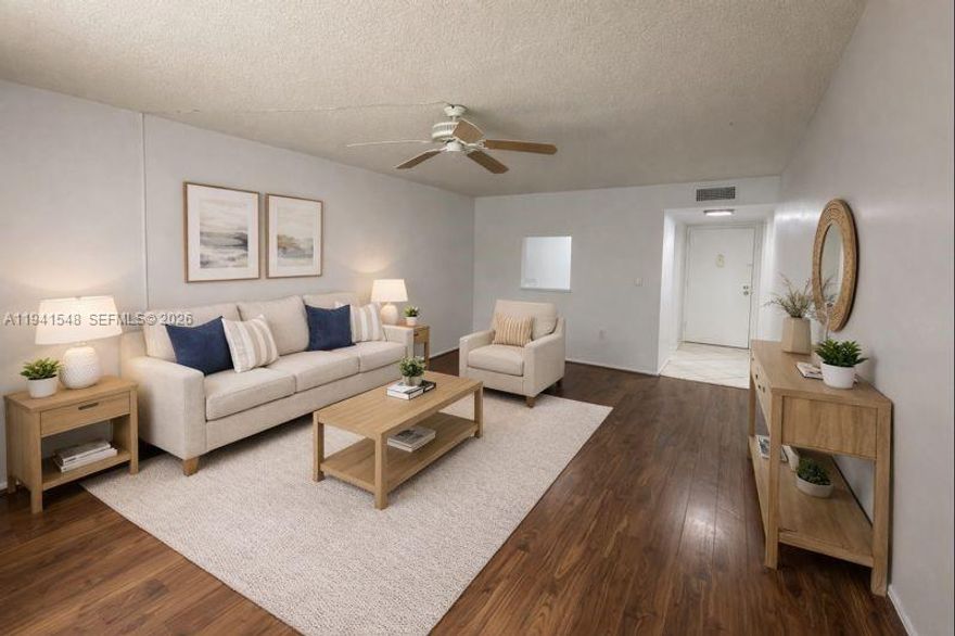 REMODELED 2/2 WITH BRAND NEW CABINETS, QUARTZ COUNTER TOPS, NEWER APPLIANCES AND NEW VANITIES IN THE BATHROOMS. LAMINATE FLOORS. SCREENED-IN BALCONY WITH A NICE. AC IS 2022. LAUNDRY ROOM AVAILABLE ON THE SAME FLOOR. QUICK HOA APPROVAL. PROOF OF FUNDS AND ADVANCE SCHEDULE SHOWING SINCE TENANT IN PLACE PAYING $1870 UNTIL 12/31/2026.