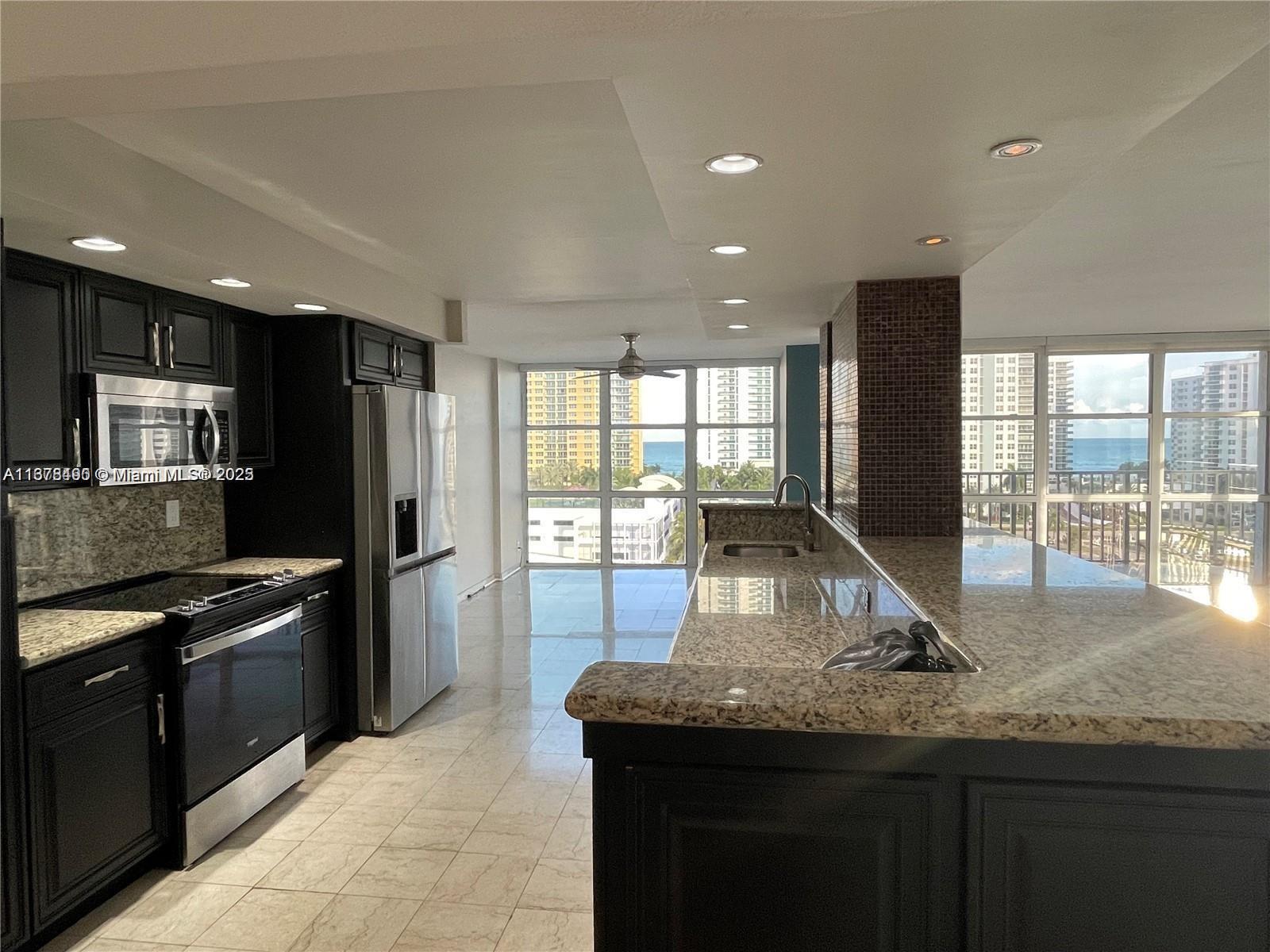 Amazing condo with an impressive view located in the luxurious Oceanview Park. This beautiful 2/2 corner unit has the kind of view that will make you want to stay at home 24/7. Never a dull moment with the intercostal views, partial ocean views, pool views can be easily seen through the Ceramic floor to Ceiling windows. Hang out on your Mega Spacious Wraparound Balcony.Beach access located just minutes away. Get ready to cook in your ultra bright and open kitchen overlooking that one of a kind view. Living here feels like being on vacation. Amenities: Gym, Heated pool, tennis, parking for guests, Billiards, ping pong, and card rooms! Nearby shopping, groceries, restaurants, plenty of activities, Unit rented until Oct 2024 /$3400.00 per monthly. Equal Housing Opportunity.