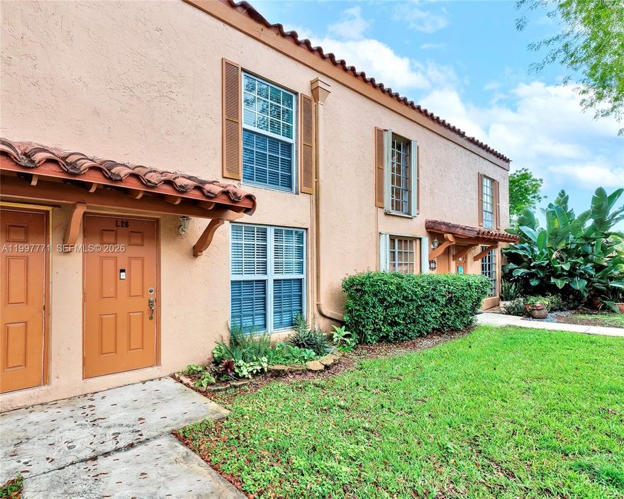 Rarely available Two-Story Townhome in the established Cypress Village community of Miami Lakes. Features 2 Bed / 1.5 Bath with nearly 1,200 sf. of bright-open living space, with high volume ceilings throughout. Major upgrades include all new high-impact windows (2022), new A/C (2021), new electrical panel (2024), and a new tankless water heater (2026). Enjoy two oversized bedrooms, with the comfort of two walk-in closets in the primary suite, and fully renovated custom bathroom with a floating vanity and dual sinks. Additional features include a new washer and dryer (2023), and private patio with direct access to your designated parking area. Community amenities include multiple pools, tennis courts, and a dedicated clubhouse. Prime location steps from Main Street, Miami Lakes Golf Course, and the area’s top restaurants, parks, and A+ rated schools!