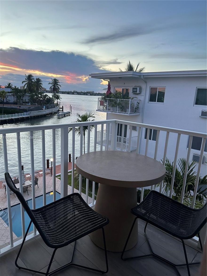 Beautiful intra-coastal water view with stunning sunsets on the highest floor. Rare opportunity. Walking distance to the beach and Bal Harbor Shops. Around the corner from a sandbar. Close enough to the restaurants and bars but still private and quiet.