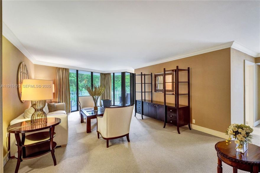 Resort-style living in the heart of Miami. Peaceful 2BD/2BA corner unit (convertible to 3BD) w/1,544 SF in the sought-after Towers of Quayside. Set on 32 lush acres, mins from Miami Shores. Updated kitchen, spacious rooms, newer A/C (3 yrs). Concrete & pool restoration completed; bldg. recertified; no assessments. One pkg space; 2nd easily rented, one storage. Tower 2, offers a beautifully renovated pool deck. Bayfront Quayside World-class Amenities; 24/7 gated security, multiple dining options, marina, private pools in each building, full spa/fitness ctr w/indoor heated pool, whirlpools, steam/sauna, group wellness classes, tennis, pickleball, racquetball, gym, walking paths, dog park, playground, basketball, bus & golf cart services. Enjoy luxury in this impeccably maintained community.