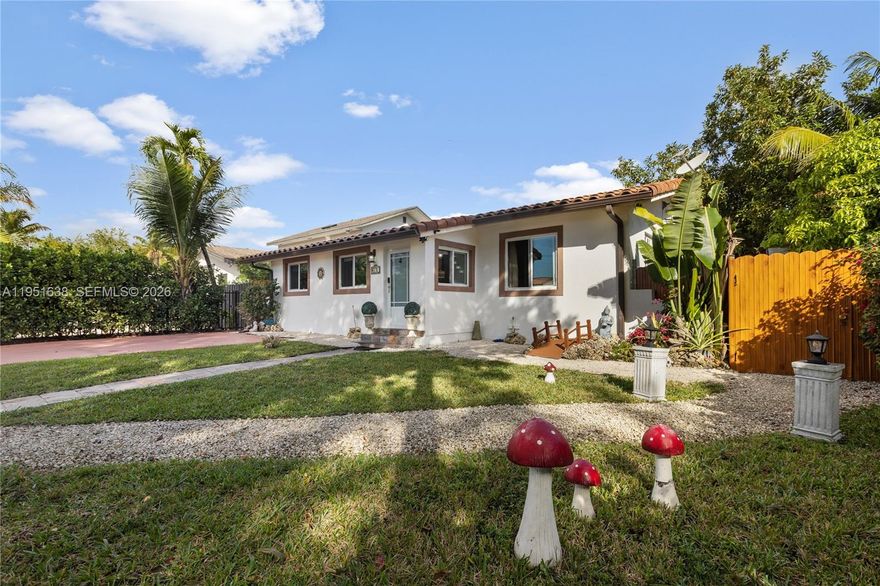 Renovated 3BR/2BA + extra room! in the Coral Gables area, minutes from Brickell and Miami International Airport. Move-in ready with above-ground jacuzzi, covered BBQ gazebo, and spacious paved backyard with mango, avocado, and guava trees, perfect for entertaining. Enclosed under AC Florida room ideal for office, gym, or lounge. Modern kitchen with stainless steel appliances and marble countertops. Impact windows, updated A/C, plumbing, and electrical. Separate laundry room, storage, and ample parking. Close to Miracle Mile, Downtown, shopping, and highways. Mobile home on side of lot may be included in sale.