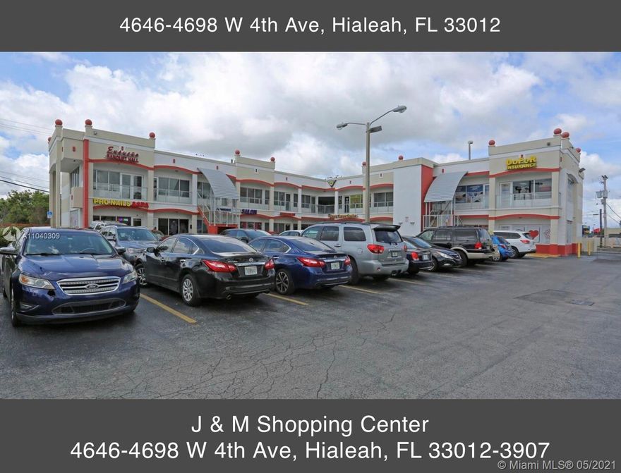 SHOPPING CENTER IN HIALEAH 100% OCCUPIED 6.0% CAP VERY BUSSY, A FEW STEPS FROM W 49 ST., STEADY TENANTS LKE US ARMY RECRUDING CENTER AND MOST OF THEM WITH YEARLY INCREASES, NEIGHBORING WITH ANCHOR TENANTS LIKE WALMART, OFFICE DEPOT, WALGREEN, CHASE BANK, ROSS AND MANY MORE FULLY RENOVATED IN 2014 EASY TO MANAGE AND UPGRADE POTENTIAL