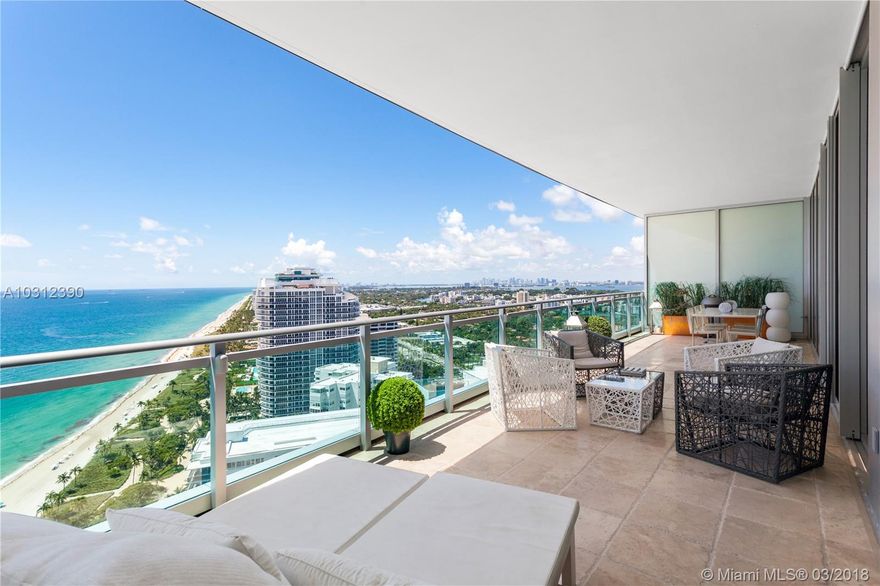 Oceanfront Luxury Lifestyle. Very private high floor apartment (3Br/3,5br) with direct Ocean & Intracoastal views. Most desirable line in the building (07). Gym, 2 pools, beach service, spa, gym, theatre. Walking distance to One Bal Harbor Shops and Surfside. Booming neighborhood