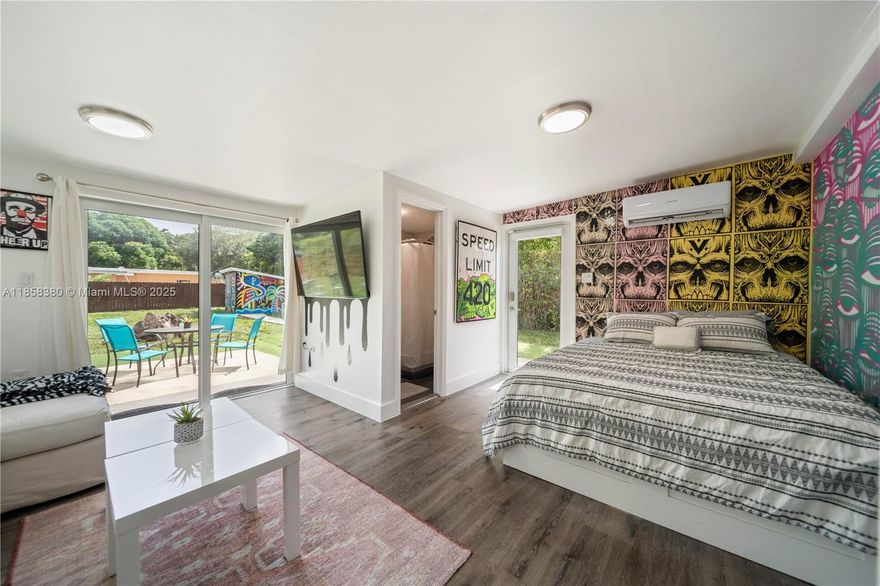 Bright and spacious Furnished Studio in West Miami Shores and designed with Urban Art Decor. Private Gated entrance, with a patio to relax and enjoy the view of a great size yard. Rent includes, water, power, cable and internet. Comes equipped with a Refrigerator, Microwave and Television. Furniture included is a Sofa, Full size Bed cabinet for storage, nightstand, and coffee table. Centrally located to major expressways, supermarkets, Barry University and more. Call today to schedule your own private tour.