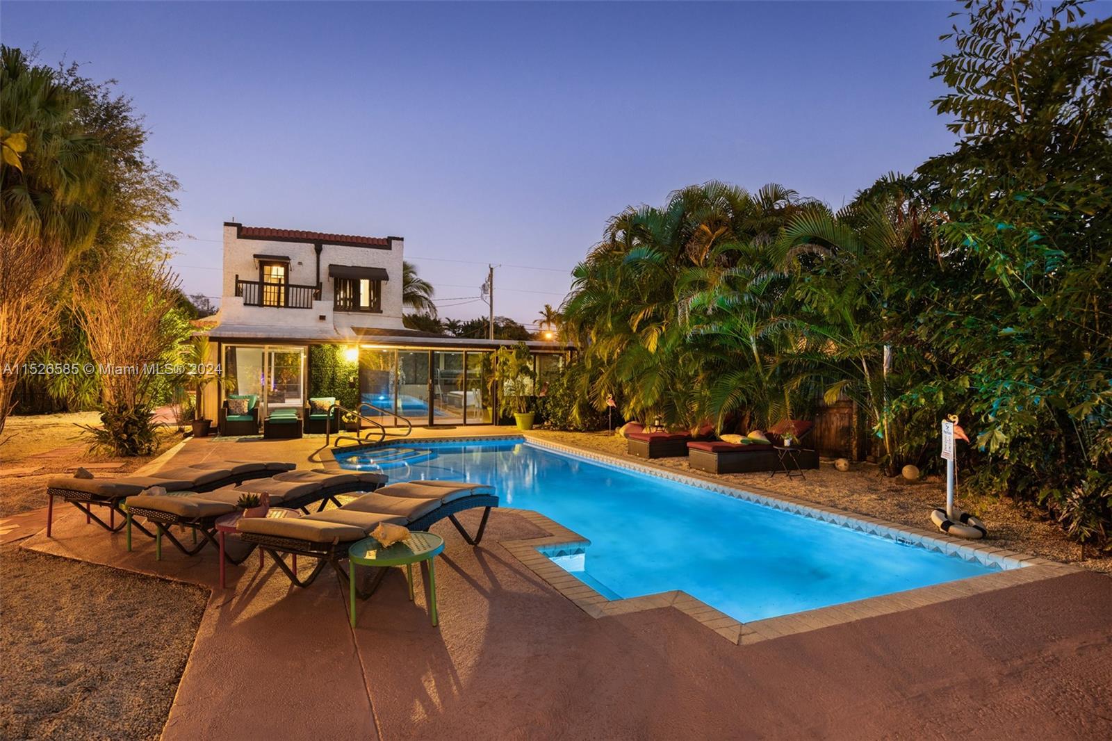 Discover the allure of this 1920s mission-style gem in Biscayne Park. This unique property boasts a 3BR/2BA main house and a 1BR/1BA guest cottage, all fully furnished. Inside the main residence you will find beamed ceilings, an enclosed porch, and sweeping hardwood floors that capture the essence of its era, while the high-end kitchen caters to culinary enthusiasts. Outdoors, a pool, spa, gazebo, and a cozy fire pit set the stage for unforgettable gatherings. Encased in a beautifully landscaped yard on a sprawling 21,375 square foot lot, this home offers a tranquil retreat, providing ample space for relaxation and outdoor activities. Thriving Airbnb, booked through March 2025, with option to transfer reservations.