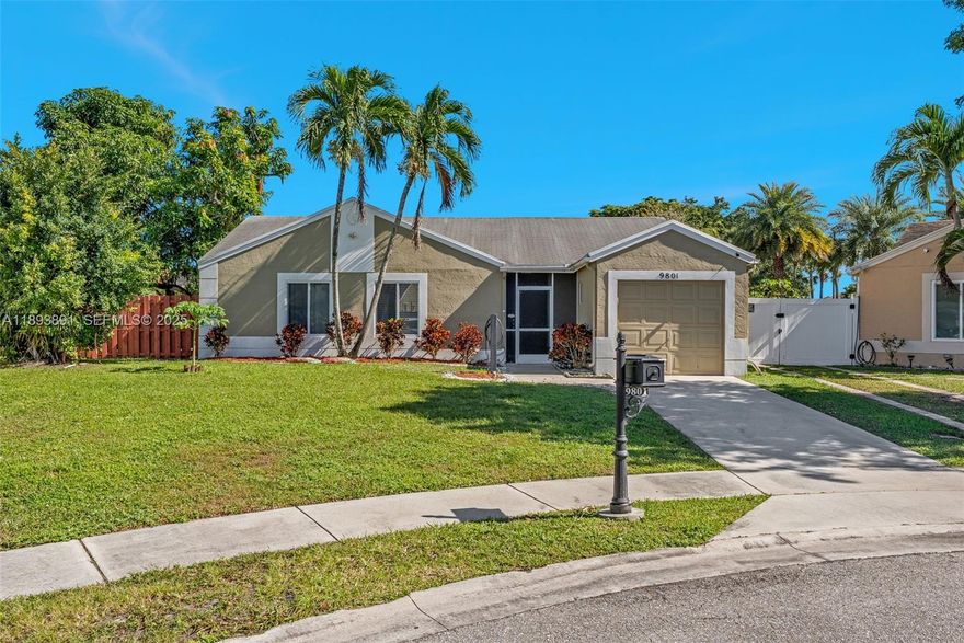 Beautifully updated 3-bedroom, 2-bath single-family home located on a quiet cul-de-sac in the desirable Boca Landings community. This move-in-ready home features impact windows and doors, modern kitchen with quartz countertops and stainless-steel appliances, and updated bathrooms. Enjoy Florida living in your private fenced backyard featuring a new above-ground pool, barbecue area with covered patio enclosure, and spacious deck area perfect for entertaining,fruit trees . Freshly painted inside and out with elegant marble-finish flooring and recessed lighting throughout. Low HOA with access to community amenities including internet,pool, tennis courts, playground, and clubhouse. Conveniently located near shopping, dining, and A-rated schools.