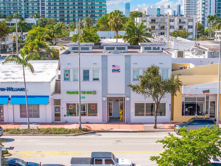 Prime South Beach commercial opportunity on the west side of Alton Road, one of the area’s most visible and heavily trafficked corridors. 4-unit building totaling approx. 7,762 SF on a 7,500 SF lot as well as on-site parking for tenants. Currently 50% occupied with a ±1,400 SF frame shop paying $6,000/month and a ±2,800 SF language school paying $5,000/month. Current leases are below market. Two additional ground-floor spaces are vacant: a ±1,400 SF Alton Road–fronting retail unit and a ±2,100 SF rear space (formerly a flower shop). Pro-forma gross income approx. $367,500 annually; at market rents, income supports an attractive projected cap rate above 7% at stabilization, and incredible find in Miami Beach. CD-2 zoning allows future redevelopment up to ±15,522 SF and 60’ height.