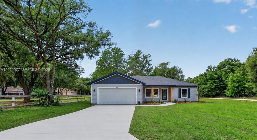 Limited-time incentive: Seller offering a $5,000 contribution toward the buyer’s closing costs with an accepted full-price offer. Country living at its finest! Welcome to this stunning new construction “Urban Prairie” Model by Bakan Homes. Enjoy peaceful farmhouse-inspired living in this beautifully crafted new construction featuring 3 bedrooms, 2 bathrooms, and 1,576 sq ft of thoughtfully designed space. Nestled for privacy and tranquility, this home blends modern comfort with timeless charm. A welcoming front porch with a finished wood ceiling sets the tone for relaxed living. Inside, the open-concept layout showcases luxury waterproof vinyl flooring throughout, and a spacious kitchen centered around a stunning 9-foot island-designed for gathering, entertaining, and everyday living. Quartz countertops, solid-wood soft-close cabinetry, stainless-steel appliances (including a dishwasher), and stylish pendant lighting complete the heart of the home. The spacious primary suite offers an expansive 18x15 layout with private access to the rear patio and a spa-inspired bath featuring dual vanities and a rainfall shower. Two additional 13x11 bedrooms provide flexibility for family, guests, or a home office. Includes a limited Builder Warranty valid for one year from the issuance of the Certificate of Occupancy. Photos are of the subject property.