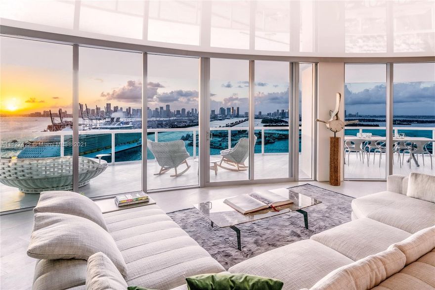 Brand New, Sleek & Modern, and MOVE IN READY! NO EXPENSE SPARED to deliver this beautifully finished and furnished 3BR stunner to market. Known for its spectacular curved shape, wide open 3,365sf floor plan, and 300 degree views, the 01 line at Murano Portofino is without peers South of Fifth. Enjoy breathtaking expansive views of Ocean, Sunrise, Sunset, Beach, Skyline and Bay. Dine Al Fresco under the Miami stars on the 14 ft wide balcony. Entertain to your hearts desire in the large open Great Room with 2 living areas and an open Poliform Varenna kitchen. Polished attention to detail with ultra-luxe Wide Oak floors throughout, Full Slab marble and Minotti furniture. For discerning buyers who are searching for a grownup apartment in South Beach, look no further. This is your new home!