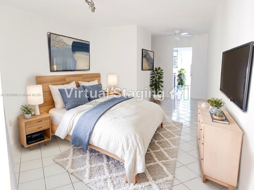 Nice studio, top floor in a very quiet area, LOW HOA $409. Right next to Flamingo Park. DEDICATED PARKING spot. Washing machine inside unit. Close to Flamingo Park, the beach, Whole Foods, Espanola way. Nice walking closet space. Cash or owner financing possible.