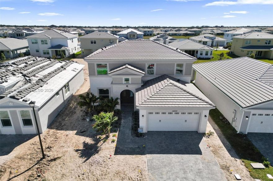 Welcome to this exceptional Sycamore Grand -a stunning two-story single-family residence located in the new city of West Lake located in Palm Beach, Florida. The vibrant new city developed by award-winning Minto Communities, with an anticipated April 2026 move-in. Skip the wait and uncertainty of new construction timelines—this brand-new home will be ready for you without the build time. Offering over $25,000 in upgrades (AI-enhanced lawn and garden renderings shown), this beautifully designed home features 4 bedrooms, including two spacious primary suites (one on the first floor and one upstairs), plus a den, 3.5 bathrooms, and a 2-car garage. With 2,485 square feet under air and 3,152 total square feet, the home showcases full first-floor tile, upgraded kitchen countertops and island, stainless-steel Energy Star Whirlpool appliances with gas connection, impact windows throughout, and complete gutter installation. The exterior impresses with professional landscaping, a brick paver driveway and entry walkway, and a generously sized backyard with room for a future pool. Located in a gated, resort-style community, residents enjoy access to a clubhouse, resort-style pool, state-of-the-art fitness center, and the exciting Westlake Adventure Park. Move in with confidence—everything is brand new and backed by the builder’s warranty, offering the lifestyle upgrade you’ve been waiting for.