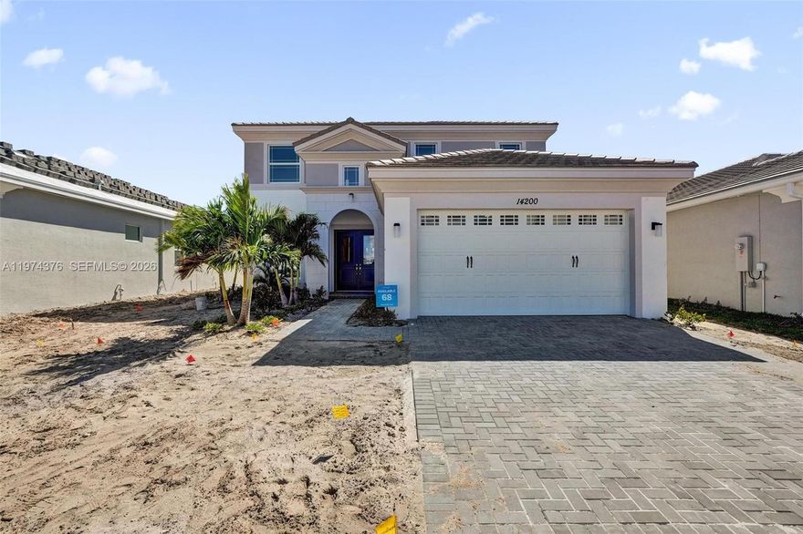 Welcome to this exceptional Sycamore Grand -a stunning two-story single-family residence located in the new city of West Lake located in Palm Beach, Florida. The vibrant new city developed by award-winning Minto Communities, with an anticipated April 2026 move-in. Skip the wait and uncertainty of new construction timelines—this brand-new home will be ready for you without the build time. Offering over $25,000 in upgrades (AI-enhanced lawn and garden renderings shown), this beautifully designed home features 4 bedrooms, including two spacious primary suites (one on the first floor and one upstairs), plus a den, 3.5 bathrooms, and a 2-car garage. With 2,485 square feet under air and 3,152 total square feet, the home showcases full first-floor tile, upgraded kitchen countertops and island, stainless-steel Energy Star Whirlpool appliances with gas connection, impact windows throughout, and complete gutter installation. The exterior impresses with professional landscaping, a brick paver driveway and entry walkway, and a generously sized backyard with room for a future pool. Located in a gated, resort-style community, residents enjoy access to a clubhouse, resort-style pool, state-of-the-art fitness center, and the exciting Westlake Adventure Park. Move in with confidence—everything is brand new and backed by the builder’s warranty, offering the lifestyle upgrade you’ve been waiting for.