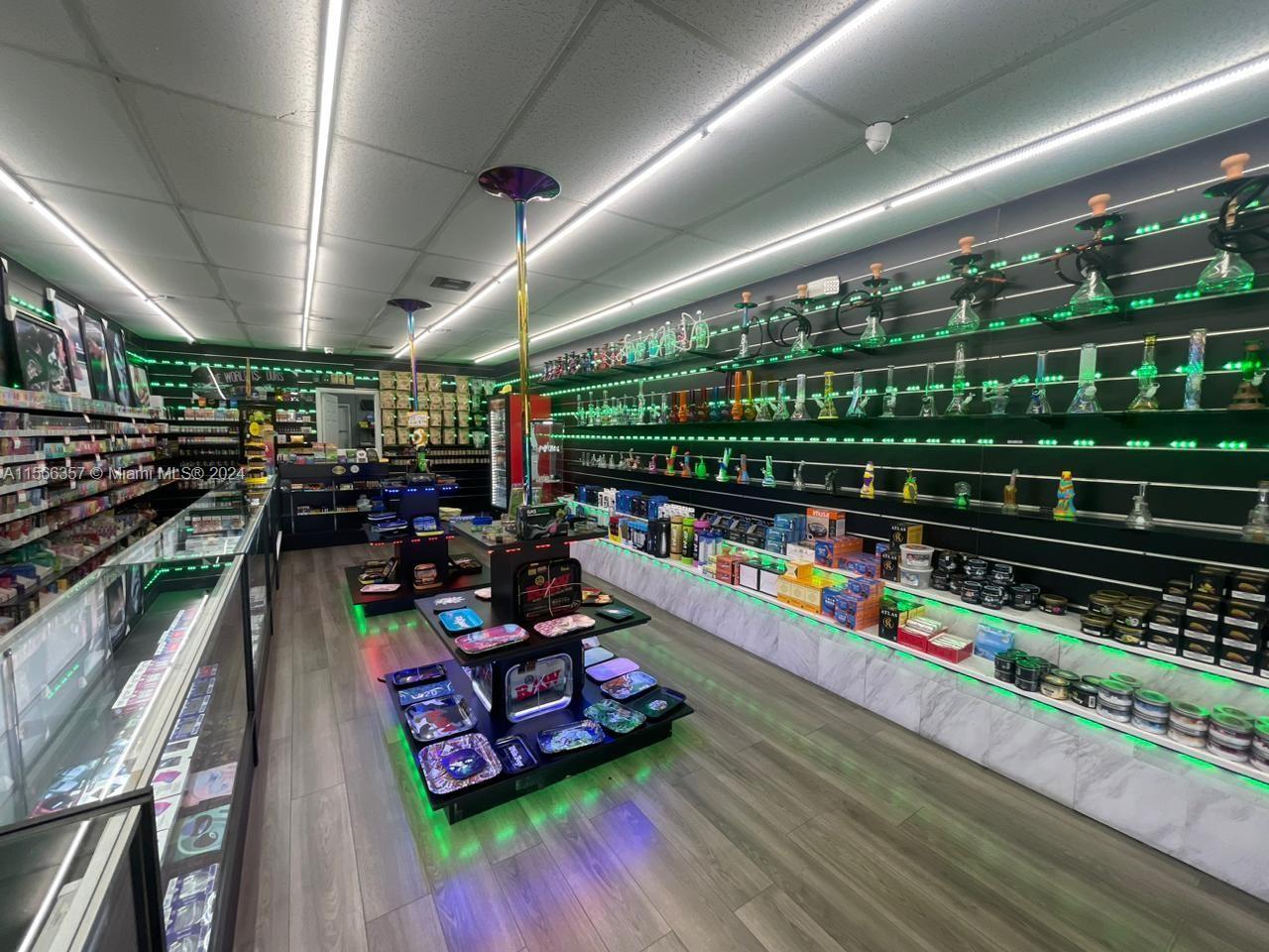 1,000 sqft Smoke shop business only for sale. Well run nice set up sold with inventory and Shelving ready to move in . Low rent and expenses. Sales price does not include inventory. Fixtures, and all shelving and marketing material included in sale, etc. Approximately 7 Years left on lease. Current rent under $1,900 per month