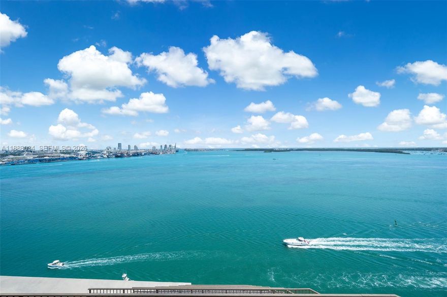 Direct Ocean open water full views forever without concern for future construction impact - Top Upper 2 Floors of Brickell Key One - The best location in all of Brickell Key.  2 story Upper Penthouse offering 3 full en-suite spaces with multiple massive cedar lined  walk-in closets in a separated design offering full privacy, plus an additional 4th full bath.  The entire residence offers sweeping unobstructed open ocean views for miles.  Over 3,000+/- square feet of interior space plus massive balconies on each level, a separate office/den, and additional storage.  A secondary private entrance/exit on the second floor leads to a private level for UPH use only.  New AC plus a full utility room.  Very spacious and exceptionally private with partial newly installed impact glass, brand new opulently renovated kitchen and bath plus a coveted private garage with water and power plus enormous storage and additional self parking plus free valet.  By Appt.