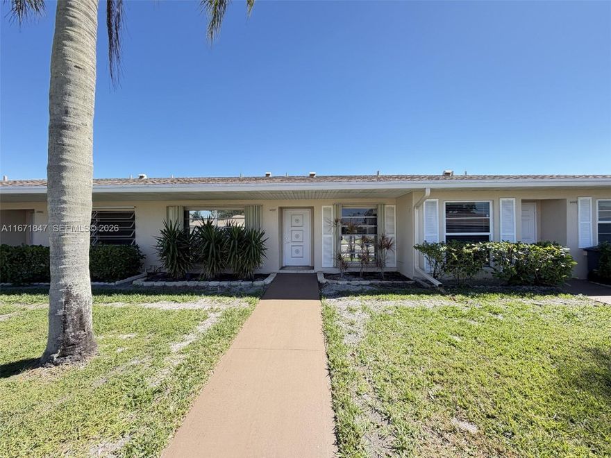 Location, location, location. 55+ Community. 2/1 VILLA.. Clubhouse, Heated Pool. Bocce, Tennis, Pickle Ball, Billiards, Included water, sewer, basic Cable, landscaping, extermination inside (by request) and out side.. Washer Dryer in unit. Unit is all updated. Shutters included. $100 Application Fee.