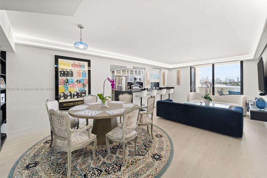 Luxurious completely renovated unit with direct bay  views! Live in Miami Beach's desirable Belle Isle Neighborhood. This unit has beautiful floor to ceiling windows with views of Biscayne Bay and Miami Skyline.  This 2 bedroom / 2 bath unit also has 2 balconies.   Brand new impact windows and steam shower in the primary bath compliment this home.   Full service established building with LUX amenities: security, concierge, valet, gym, party room, boat slips. Children's park + 2 dog parks in front of building. Walking distance to The Standard, Sunset Harbor, Lincoln Road Shops, and trendy restaurants. Pool Deck is currently under construction until 2026.