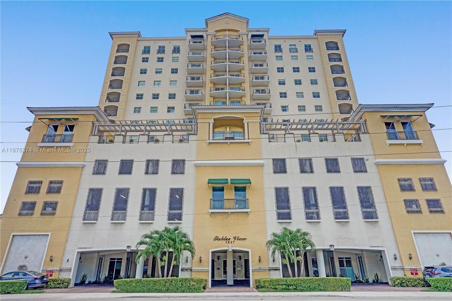 Enjoy this 1 bedroom 1 1/2 bathroom condo at Gables View Condominium, with panoramic views of Coral Gables. Just steps to Miracle Mile's shops, restaurants and Trolley. Porcelain flooring throughout, large eat-in kitchen, balcony, washer and dryer in unit, 2 assigned covered parking spaces. Amenities include pool, fitness center, game room and 24- hour front desk and security.