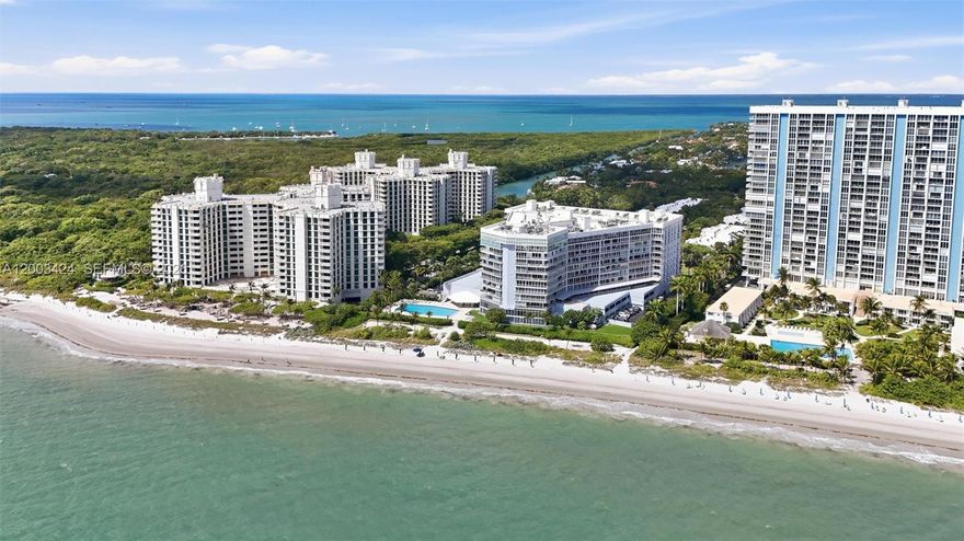 Wonderfully remodeled ocean front 3/3 unit in Mar Azul condo located on Key Biscayne, Island paradise! Large and spacious unit ready to accommodate family living with ample areas for entertainment. Brand new kitchen and baths, polished marble floors, expansive terrace with enclosed breakfast nook off kitchen.  Office enclosure in master bedroom, brown cabinet has been painted in white. Unit has been fully updated and painted.  2 covered assigned parking spaces, one space is next to the elevator which goes directly to the unit. Impact windows throughout.  Best amenities include PH community/party room with direct ocean 280 degree views, gym/spa, sauna, community pool with bbq area. Direct access to beach with beach lounges and umbrellas.  A+ rated Key Biscayne schools. Paradise island living at its best! Easy to show, vacant.  Perfect place to call home!