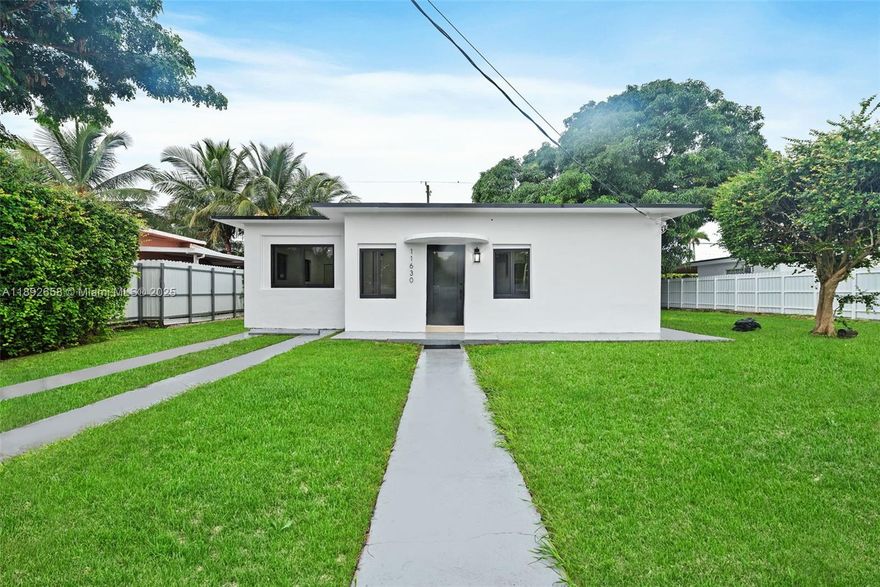 Look no further—your turnkey dream home is here! This stunning 3-bed home has been completely transformed from top to bottom. Enjoy an all-NEW interior with NEW flooring, fresh paint, NEW washer and Dryer, and a REDONE kitchen featuring sleek cabinetry, NEW quartz countertops, and NEW stainless steel appliances. The bathroom is fully RENOVATED with elegant finishes, and NEW PVC plumbing offers lasting peace of mind. NEW AC, NEW ROOF, and IMPACT windows ensure comfort and efficiency. Potential to easily add a 2nd bathroom! The property is fully fenced all around for privacy and security, and features a mature mango tree providing shade and tropical charm. Every detail is redone—move right in. Near Zoo Miami, Larry & Penny Thompson Park, and major highways.