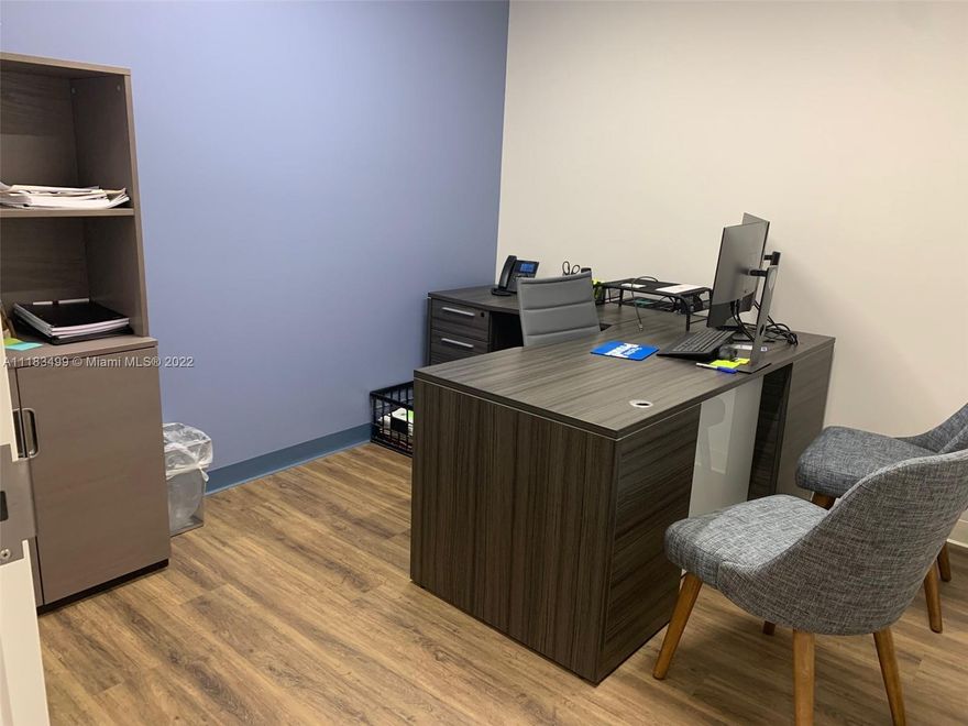 Furnished unit (105 sq/ft) within beautiful large professional office in Coral Gables/Merrick Park area.  Includes electric/water, parking, WiFi, conference rooms, greeting receptionist, kitchen supplied with drinks/snacks. Use of copy machine available (billed individually) as well as separate telephone line ($38).  Furnished cubicles for assistant(s) also available ($200)