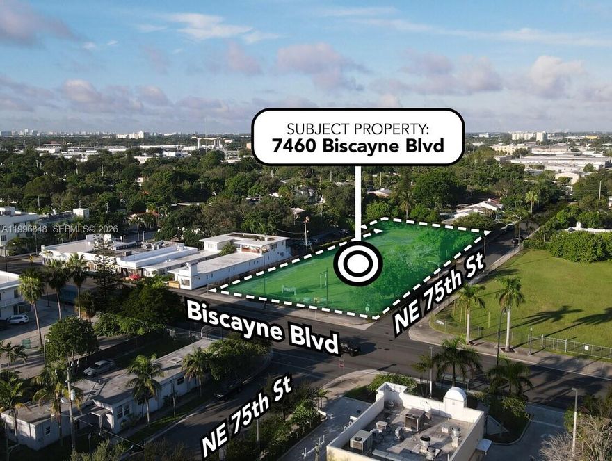 Exceptional land opportunity for long-term lease in Miami's MiMo District on Biscayne Blvd. Ideal for retail plaza, mixed-use, car wash, or sports and recreation complex. Corner positioning with exposure to approximately 75,000 vehicles per day and easy access to I-95 and major highways.