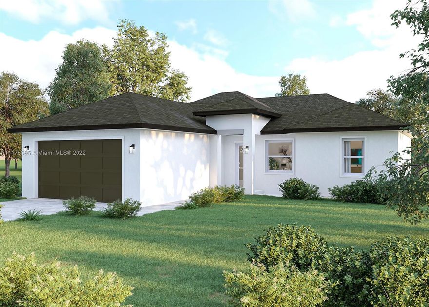 GORGEOUS SINGLE-FAMILY HOME UNDER CONSTRUCTION. 3 BEDROOMS/ 2 BATHROOMS. OPEN SPLIT PLAN WITH IMPACT WINDOWS AND DOORS. HIGH CEILINGS, STAINLESS STEEL APPLIANCES WITH STONE COUNTERTOPS, 20 X 20 CERAMIC TILES THROUGHOUT THE ENTIRE HOUSE. DOUBLE SINK AND MASTER GLASS SHOWER ENCLOSURE ON MASTER BATH. SEPARATE LAUNDRY ROOM (WASHER AND DRYER NOT INCLUDED). LIGHT FIXTURES THROUGHOUT. SPLIT PLAN FOR PRIVACY. TWO-CAR GARAGE ATTACHED. SPRINKLER SYSTEM IN BACK YARD. LARGE FRONT LOT AND BACKYARD WITH GRASS TO ACCOMMODATE A POOL, RV, OR BOAT. SEPTIC TANK WITH REPLACEMENT WATER SYSTEM KIT. ESTIMATED COMPLETION MAY 2022. PROPERTY IS LOCATED 25 - 35 MINUTES TO FT. MYERS BEACH, 1 HR AWAY FROM NAPLES BEACH, 2,5 HRS FROM WEST PALM BEACH AND MIAMI.