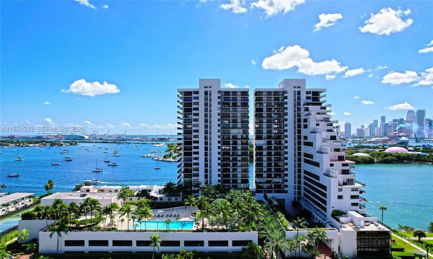 Experience 1000 Venetian 1902 featuring two expansive terraces north and south facing offering stunning sunrise and sunset views. This 3 bedroom, 3 bath residence showcasing panoramic views of Biscayne Bay, Downtown Miami, and Miami Beach. Floor-to-ceiling glass fills the open living spaces with natural light. Interiors feature polished marble floors, custom wood accent walls, and a sleek kitchen with island and terrace access. Spacious bedrooms each connect to outdoor living, with serene water views throughout. Residents enjoy boutique luxury amenities including 24-hour concierge, two pools, jacuzzi, fitness center, spa, tennis courts, basketball, play area, and dog park. One of Miami Beach’s most coveted addresses. Vacant and ready!