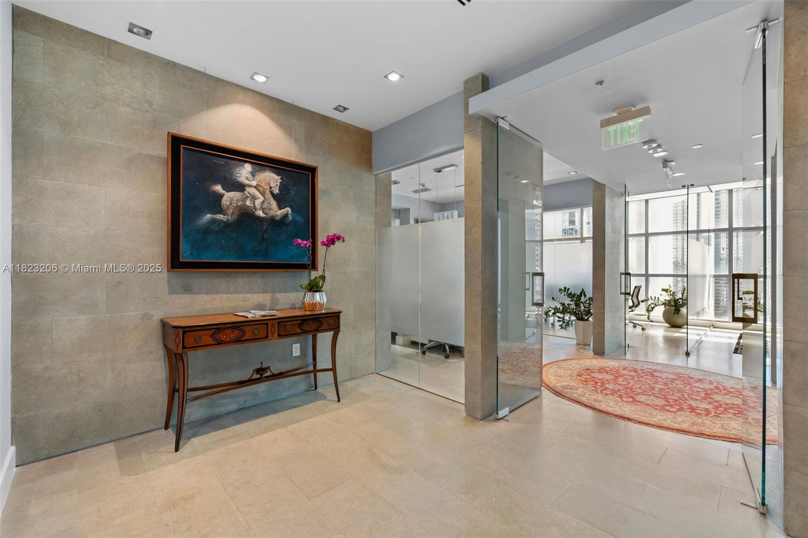 CLASS A BUILDING. ELEGANT FULLY FURNISHED DOUBLE OFFICE SPACE AT LATITUDE ONE ON BRICKELL. 1,100 SF OF EUROPEAN DESIGN. FLOOR TO CEILING WINDOWS ALL OVER THE OFFICE WITH CITY VIEWS. THREE
PRIVATE OFFICES WITH GLASS PARTITION, SIX FIXED DESKS DISTRIBUTED IN AN OPEN SPACE PLUS COPY, KITCHEN OR FILES PRIVATE ROOM. TWO ASSIGNED PAKING SPACES LOCATED ON THE 4TH FLOOR. ELECTRICITY, BASIC INTERNET & TELEPHONE LINES INCLUDED ON MONTHLY HOA. WALKING DISTANCE TO BRICKELL CITY CENTER, BANKS, RESTAURANTS AND MORE.