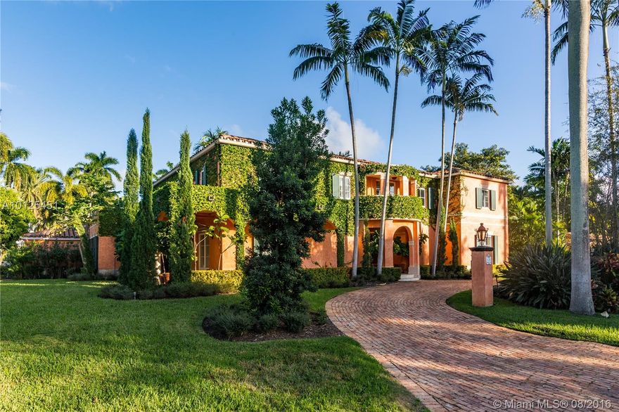 Architecturally significant Italian Villa in Prestigious La Gorce Island. An elegant mix of classic architecture & modern touches, inside you’ll find stunning master suite built-ins, an elegant winding master staircase, woven wall-coverings, and hardwood, stone and marble floors. Exterior features includes brick governor’s driveway, mature ivy, wood shutters, covered coral keystone entertainment patio & decorative pool tiling