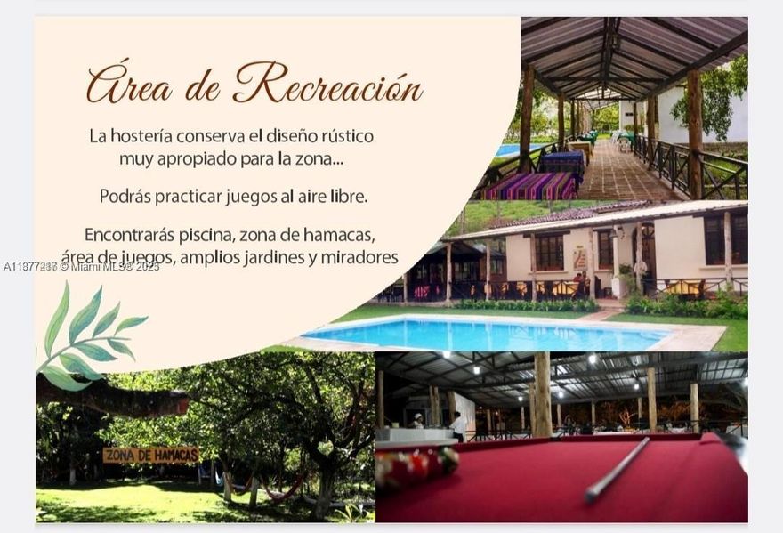 Great Opportunity to own a beautiful Hotel / Hosteria , with 37 rooms, in Huigra Ecuador ,pool surrounded by gardens and hammocks can be enjoyed ,1,650 feet from the train station and 650 feet from Panama Cascade. Wi-Fi i Nariz del Diablo station is a 40-minute drive away. Hostería also offers outdoor activities, camping , hiking. It sits on 7 ha land included in the sale price is located between Quito and Guayaquil Ecuador at 1225 meters above sea level average temperature is 64 fr . It is used as nice retreat hotel, and also for corporate events and school camps. Seller's are motivated, trades my be negotiated. and has potential to grow on 17 acres of land approx. surrounded for great views, fruit trees , cascades , rivers. Owner may consider  a property in Florida as down payment.