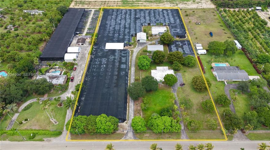 LOCATION, LOCATION, LOCATION. 5 ACRE FULLY FENCED (REMOTE GATE ACCESS) REDLAND COMPOUND CONSISTING OF 2 HOMES,2 LARGE METAL WAREHOUSES, APPROXIMATELY 3 ACRES OF SHADE HOUSE AND DIESEL IRRIGATION SYSTEM. EACH HOME HAS 4 BEDROOMS,2 BATHROOMS AND SCREEN LANAI TO ENJOY THE BEAUTIFUL ACREAGE. ONE HOME HAS A 1 CAR CARPORT AND THE OTHER HOME HAS AN ATTACHED 2 CAR  GARAGE. LOVELY PRIVATE AND DESIRABLE LOCATION IN THE REDLANDS. MINUTES FROM MIAM, FL KEYS, FLAMINGO AND EVERGLADES NAT'L PARK, BISCAYNE NAT'L PARK FPL TURKEY POINT AND MORE. GREAT LOCATION FOR KROME AVE COMMUTING TOO!