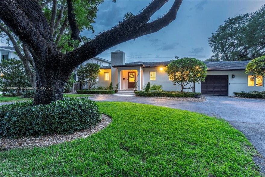 Charming 4BD/3BA family home on a oak-lined street in the prestigious South Gables neighborhood. This beautifully updated residence offers 2,612 LIV SF on a large 10,625 SF lot w/ saltwater pool & large backyard! The home ftrs a large living & dining room upon entry, adjacent to the kitchen w/ a bar that seamlessly flows to your oversized family room, ideal for everyday living and entertaining. Large primary suite ftrs a walk in closet & spacious bathroom w/ double vanity. Enjoy outdoor living w/ a generous covered terrace, pool, jacuzzi, lushly landscaped yard for privacy, large turfed area, & spacious side yard. Additional ftrs include: wood & marble floors, plantation shutters, impact windows / doors, fireplace, & a 1-car gar. Walking to Jaycee Park & much more. Coral Gables Living!