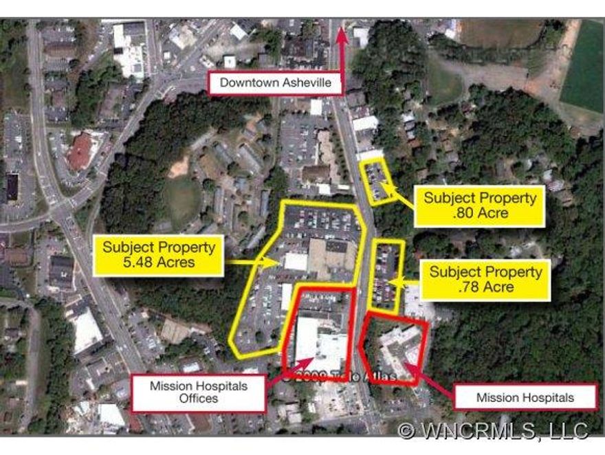 Formerly Asheville Ford. 52,500-square foot building with office, showroom and service area on 5.48 acres, adjacent to largest medical center in Western North Carolina (Memorial Mission Hospital).  Located on Biltmore Avenue just blocks from center of Downtown Asheville.  This is a fantastic location for future development.  Also two more parcels available that brings it to over 7 acres.