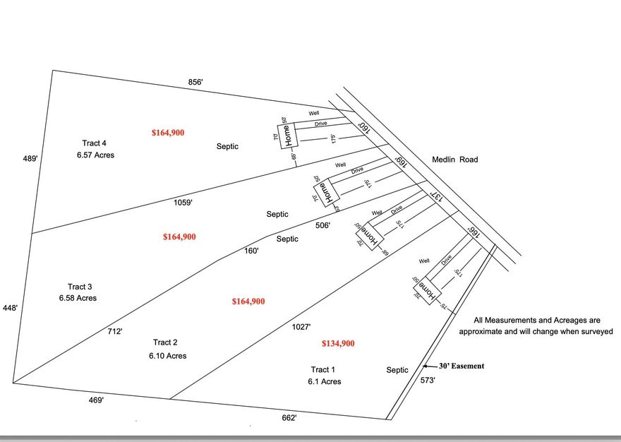 Great property for your private estate, no clearing needed, was planted in corn, now harvested, around 130' of road frontage.  See proposed plat.  Septic approved for 4 Bedroom home

Going south on Medlin Road go past Charlie Williams Road. You will see my sign on the right.   See Lot 1 on sign in field and corners marked in street.