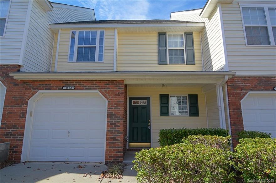 Spacious, open & bright townhome in Hanover Place in popular Indian Land, just a few minutes away from trendy Ballantyne area. 1,410 sqft, move-in ready, neutral décor throughout, low maintenance living. Open layout on main level w spacious living & dining room & kitchen w stainless steel appliances. Upper level features two large master suites w vaulted ceilings, en-suite baths & walk-in closets. Relax on the front porch or out back on the deck & patio. 1car garage, community pool & playground.