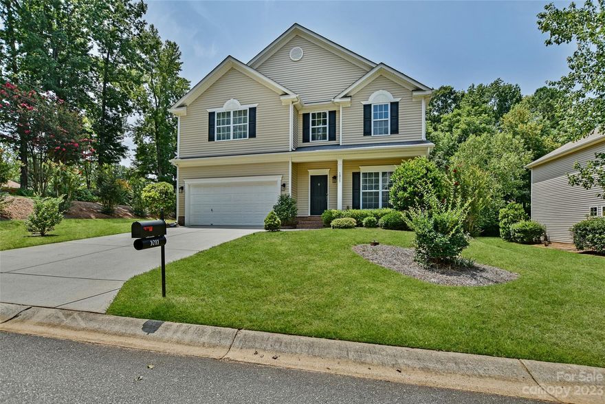 Incredible 2 story home in Stonewood, Rock Hills' best kept neighborhood has so much to offer! Well-manicured landscaping and immaculate inside and out, this house is sure to wow you from the curb.  Plenty of upgrades include newer ceiling fans and fixtures throughout, newer LVP flooring, recessed lighting, great storage, central vacuum, and 9ft ceilings.  Cozy great room that is airy & bright.  A well appointed chef's kitchen has stainless appliances, breakfast area for morning tea and granite counters. Additionally, it has a formal dining room and office on the main level. Beautiful primary suite with spacious bathroom suite including double vanity, garden tub, and a huge walk in closet.  Amazing outdoor space offers a extended patio with French door access, in-ground irrigation, and storage shed. This large lot is wooded in the back for extra privacy. This single owner home is turnkey and ready for you to fall in love with!