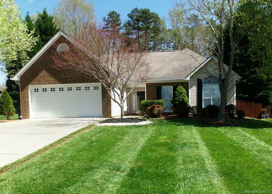 Buy this Beauty before someone else does!  Beautiful Ranch home with great curb appeal on a nice wooded lot with 6’ privacy fence.  Nestled on a mature wooded lot with beautiful foliage.  Updates include granite counter tops with tile back splash, hardwood floors in Great Room, newer carpet, storm doors, faux wood blinds throughout, vaulted ceiling in Great Room with Gas Log Fireplace, New Garage Door. Very Modern feel. Close to I-74/485 Corridor within Stallings City Limits. No HOA Fees.