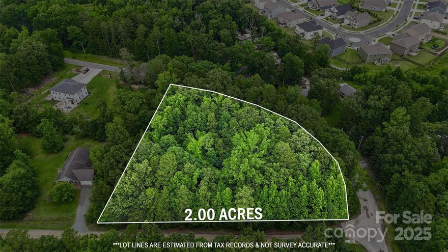 Motivated Sellers! This 2-acre parcel offers a unique opportunity in the Indian Trail area of Union County.  The property provides a spacious setting with potential for a custom homesite.  Enjoy the flexibility of no HOA and the convenience of nearby access to shops, restaurants, parks, and major highways. Buyers and their agents are encouraged to conduct their own due diligence regarding permitted uses, utility access, and any potential development. A rare chance to own acreage in a high-demand location—don’t miss it!