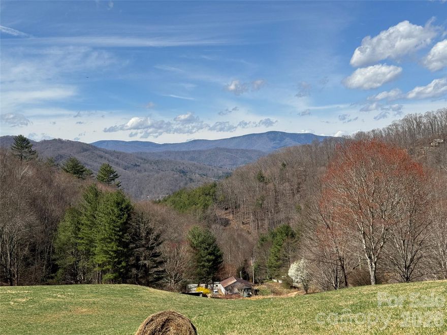 Great property for a private estate or family compound. Several building sights on property. Property has approximately 8 acres that are cleared and a large portion of that is currently being used for hay. The cleared are could easily be used as pasture and has a water source that joins it, which would make it idea for horses or other livestock. There is an active spring on the property that supplies water to a mobile home which is currently on the property. This mobile home is to be moved off the property at the time of sale. There are several springs on the property and a couple of year-round streams that flow on the property. These streams would support a pond that could be built at different locations on the property. The property takes up an entire cove and is at the dead end of a private road, which insures privacy. There are roads though out the property with several long rang mountain views, The bottom of the property has unrestricted long range westerly view of the mountain and Cataloochee and the Gerat Smokey Mountain National Park. The wooded area above the fields could easily be trimmed for more long range and panoramic views.  Property is also unrestricted and private which leaves a lot of possibilities. The property is approximately 10 minutes from exit 20 off of interstate 40 and also 10 minutes from exit 15(Fines Creek Exit) of interstate 40. The Asheville Regional Airport is approximately 45 minutes away and Waynesville and Maggie Valley are 15 to 20 minutes away. Property is also a short travel away from The Great Smokey Mountain National Park,Blue Ridge Parkway, Cherokee Casino, and Cataloochee Ski Area.