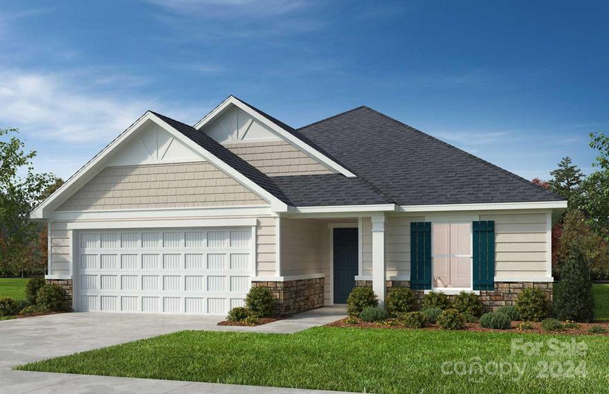 This beautiful 1 story/ranch home is located in our newest community offering walking trails, future Pool, cabana, and playground.  This home offers 4 bedrooms and 2 baths as well as a large kitchen with an island, stainless appliances which include, gas range, microwave and dishwasher.  Great storage is available with our 42" cabinets, plenty of drawer space and pantry, backsplash, quartz and great lighting throughout. This home also includes a deluxe primary bath with tiled walk-in shower. Our homes are designed to be Energy Star Certified, with cement siding, radiant barrier OSB, low VOC paint as well as Architectural Shingles.  Don't miss out on this great home located in Indian Land SC, with low SC taxes, shopping, restaurants, parks steps away and an easy quick commute to Ballantyne's Bowl shopping and dining, Blakeney and I-485.  Visit us today to learn more and get started.