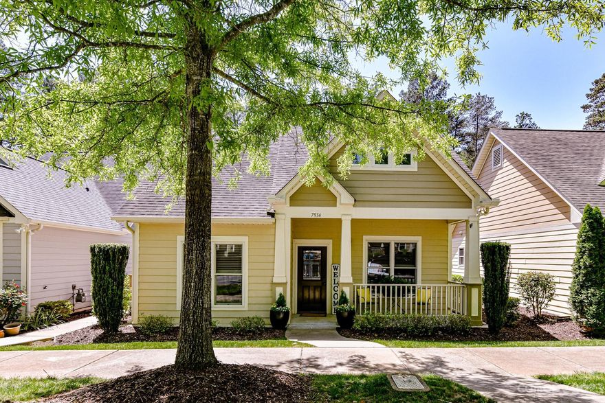 Well Maintained, Upgraded, Charming, 2 Bedroom, 2 Bath Home with covered front porch & 1 car, back load garage, located in highly desirable community of Huntersville! Open layout with great flow & nice natural light streaming through! Spacious, Upgraded Kitchen offers granite counters, stainless steel appliances, tile backsplash, breakfast bar, breakfast area, tons of cabinetry for great storage & recessed lighting! Roomy Sunroom just off Breakfast area perfect for sitting area or office! Spacious Primary Bedroom with ceiling fan/light, private bath & walk in closet with shelving system! Primary Bath offers dual, granite vanity, large shower (handicap accessible) & tile flooring! Spacious Secondary Bedroom! Full Bath with granite vanity, tub/shower combination & tile floors! Private Patio area, great for grill or sitting area, to relax & unwind! Home is mixed in with a few 55+ homes, but it is NOT one of the age restricted homes! Interior Freshly painted 2022 & carpet replaced 2022!