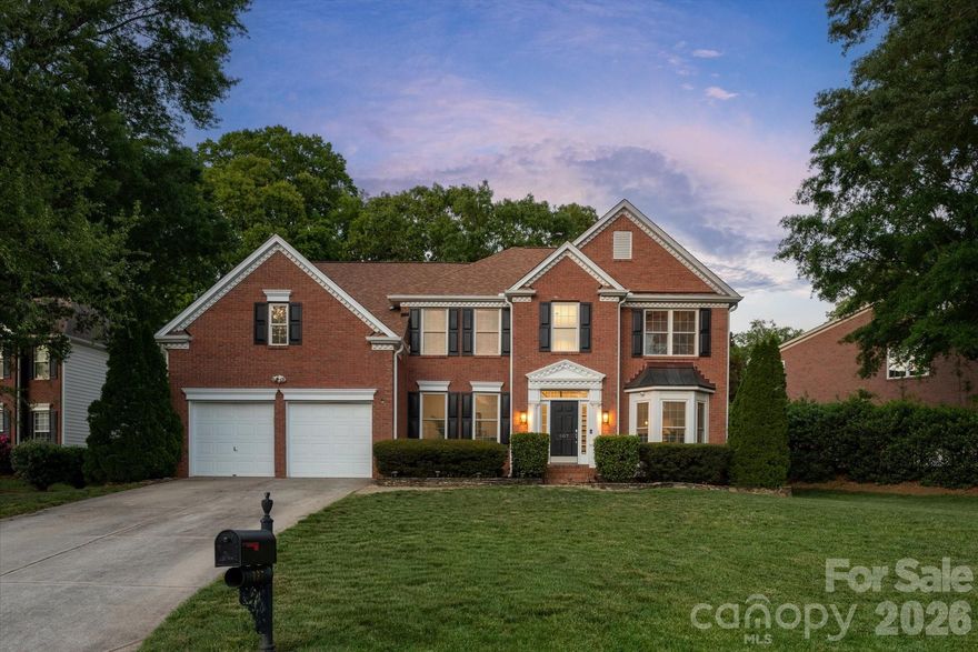 Beautiful move-in ready cul-de-sac home located in popular Hunter Oaks, just a short walk from the community amenities and 5 minutes to shopping and restaurants.  Light and bright floor plan features a private office with french doors on main floor, updated kitchen with painted cabinets, stainless steel appliances including gas cooktop, plus a dedicated pantry. Kitchen is open to a spacious Great Room that features a gas fireplace. Upper level features a large primary bedroom with oversized walk-in closet and a private bath with new tile floors. The second floor also features 3 large secondary bedrooms, a 250+ sqft bonus/media room, built in convenience desk, and additional flex space.  Enjoy the beautiful NC weather from the beautiful 3-season sunroom or relax on the beautiful flagstone patio complete with a wood-burning fireplace. Zoned for A+ Marvin schools, with convenient access to Blakeney, Waverly, and Ballantyne amenities. Don't miss out on a great opportunity in the heart of Marvin. Zoned for Marvin schools!