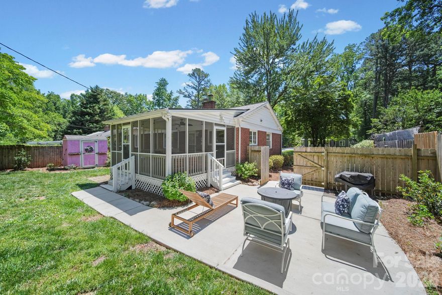 Greenway connects Merry Oaks to Plaza Midwood and just minutes from Uptown, this beautifully renovated brick cottage blends timeless charm with thoughtful modern updates in the established Merry Oaks neighborhood. With no HOA, front-door mail delivery, ample street parking, and wide tree-lined streets, the home offers a rare combination of convenience, charm, and flexibility.  Recent improvements include a new roof in 2024, new HVAC and ductwork, permitted upgraded new  electrical, beautiful renovated elevated kitchen and bathroom, updated lighting, a newly re-screened porch, a new 14’ x 20’ concrete patio pad, and a gas fireplace with new logs.
The home features 3 bedrooms, with the third currently designed as a versatile flex space with custom built-in storage — ideal for a home office, nursery, guest room, fitness space, or creative studio. 

Set on a deep, level 0.34-acre fenced lot backing to Charlotte Country Club, the property offers exceptional privacy with no rear neighbors. Enjoy the screened porch, patio, mature trees, and true yard space — or explore future expansion and long-term development potential in one of Charlotte’s fastest-evolving areas.

Located minutes from Plaza Midwood, NoDa, Uptown, SouthPark, dining, shopping, entertainment, and nearby greenway access, this is a rare opportunity to own a renovated home with privacy, land, and long-term upside in sought-after Merry Oaks. Residents also enjoy convenient access to Briar Creek Greenway, a paved trail connecting Merry Oaks with Plaza Midwood.