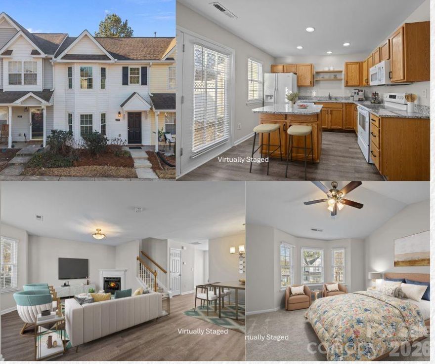 Move-in ready, updated, and refreshed 2-bedroom, 2.5-bath townhome featuring two private bedroom suites, each with its own en-suite bathroom and walk-in closet, creating a layout that works well for a roommate living arrangement. Nearly $30,000 has just been spent on improvements, including new carpet on the second floor, the entire unit freshly painted from top to bottom in a neutral color palette creating a blank canvas ready to make the home your own, and new custom/designer light fixtures in the living room, dining area, and entry.

 

The main level features LVP flooring, a spacious living room with a gas log fireplace with decorative mantel, wall space sized for a large screen TV, along with a nicely sized dining area and a convenient half bath. Bay window in the living room adds charm and natural light.

 

The bright, windowed kitchen has been updated with new granite countertops, new undermount sink, new modern faucet, new shelving, new dishwasher, and new range. An island with overhang provides seating and storage below. The refrigerator and Samsung front-load washer and dryer all are included in the sale of the home. A true laundry room (not a closet as you often see in townhomes) adds convenience.

 

The home's patio is accessed via the kitchen's French door and offers privacy fencing on one side along with a separate storage room. It's an ideal spot for enjoying a morning coffee, an evening cocktail, reading a book, catching up with a friend.

 

The second floor offers two spacious bedroom suites, each with vaulted ceilings, walk-in closets, brand new carpet. Both bathrooms feature double-sink vanities, mirrored medicine cabinets, linen closets. The "back" bathroom includes a new tub/shower surround. In the hallway between the two bedrooms is an additional large storage closet.

 

Additional features include two assigned parking spaces directly in front of the home, low HOA fees, and a gated community with a community pool. The HOA provides low-maintenance living, including lawn care.