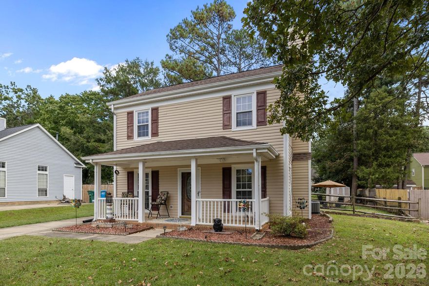 Nicely Updated 3 Bed 2.5 Bath Home on .23 Acres tucked away in Morris Village...Great Location w/No HOA!

Brand-New Gas Furnace/AC installed Sept. 2025, ensuring peace of mind, energy savings, & an excellent investment opportunity!  New updates include interior door hardware, stairwell/hallway lighting, plus bedroom carpets replaced approx. 2 years ago & still fresh!

Spacious Eat-In Kitchen is a great place to start your day w/heavy Sliding Glass Doors (New Vertical Blinds installed Oct.'25), Smooth Ceilings, LVP Flooring, Granite Countertops w/Tile Backsplash, & Quality Stainless Steel Appliances includes 2024 SS Samsung Fridge.  Connecting Laundry Room includes a 2025 Whirlpool Front Load Washer/older Dryer, ample Shelving, & a self-standing Cabinet.
  
Wood-Burning Fireplace Insert w/a traditional Raised Brick Hearth, Prefinished Hardwood Flooring & included TV above the Mantel completes this Cozy Living Room.

Smart and Functional Floor Plan...Stairwell to the back adds perfect Feng Shui.  Laundry Room and Powder Room are true bonuses in 1300 square feet!

Fresh, Unfaced Fiberglass Insulation installed in Utility Room w/Gas Water Heater.

Mature Trees, Relaxing Rocking Chair Front Porch & a Spacious Fenced Backyard w/Tool Shed completes this home sweet home, well cared for by the same owner since 1993.

Mint Hill Vibe w/Charlotte address offers affordable living w/low taxes.  Schools & shopping just around the corner. Nice connect to Matthews. Approx. 10 miles to Uptown Charlotte!

Personal items to convey...Refrigerator, Washer, Dryer, Outside Shed, Outside Hanging Lights, Tall Storage Cabinet in Laundry Room, TV over Fireplace, & Satellite Dish.