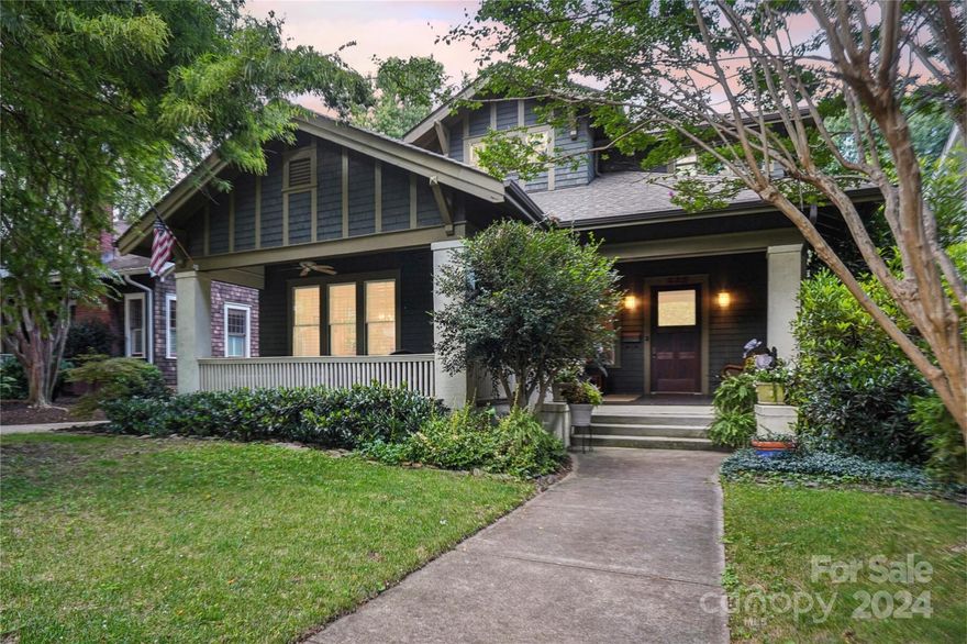 Hallmark, classic DILWORTH home on one of the best streets/blocks in Historic District! Tranquil, charming, meticulously designed w/ countless updates, all within walking distance to East Blvd shops, restaurants, Latta Park, & South End! Hardwoods throughout, high ceilings, period-appropriate millwork, and generously sized rooms, all with 3 BR + bonus room. Fabulous curb appeal w/ 2-tiered deep front porch & wraparound back covered porch w/ outdoor fireplace. Main floor features bright open floorplan, vaulted dining & updated kitchen w/ new quartz countertops, entertaining island w/ brass prep sink, gas cooktop, new fixtures, ample cabinets, pantry, & serving buffet. Main floor also features large family room w/ gas fireplace, laundry room, & large BR w/ ensuite. Upstairs retreat to the tranquil primary suite, luxurious en-suite bath, large clawfoot tub, dual vanities & 2 large walk-in closets + secondary laundry. 2nd spacious BR on upper level has a cute reading nook & extra storage.