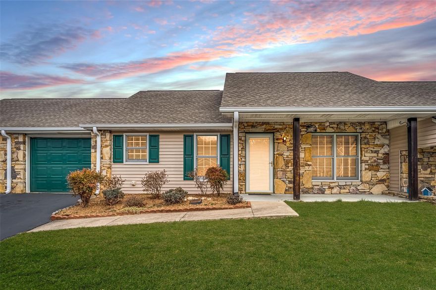 Have you been searching for low maintenance, one level living? Look no further than this recently updated townhome in The Hills at Avery's Creek / Ardenwoods, a 55+ retirement community. Walking in, you're immediately greeted by the vaulted ceilings in the large living room, in addition to fresh carpet throughout and newly painted walls. In the kitchen you'll find new quartz counters, new double kitchen sink / faucet, and updated stainless steel appliances. Both bedrooms look out onto the courtyard, and the primary bathroom en suite was updated with pebble stone flooring and tile walls. A door was also added connecting the primary bedroom and laundry area. The roof, HVAC and water heater were also recently replaced. This home is move-in-ready!